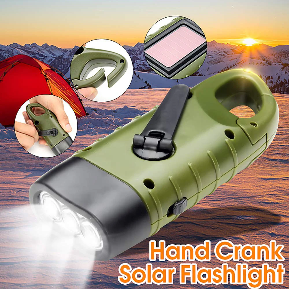 Potente linterna LED de mano con manivela, equipo de supervivencia al aire libre, recargable, carga Solar, para pesca, canoa y senderismo