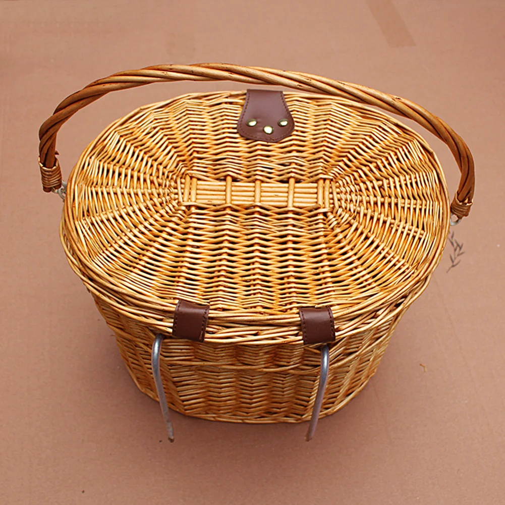 

Cycling Wicker Basket With Lid, Bike Cycling Rustic Wicker Basket Shopping Bag With Lid Carry Handle