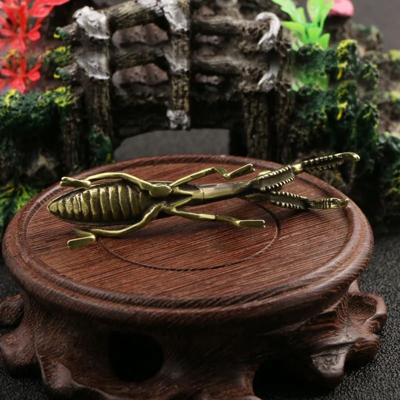 Simulation Brass Mantis Ornament Antique Insect Figurines Miniature Desk Decorations Craft Tea Pet Feng Shui Collectibles