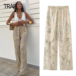 TRAF Baggy Metal Sweatpants Women's Pant Autumn 2023  Mid Waist Wide Leg Aesthetic Pants Korean Fashion Pant Simple Stylish Pant