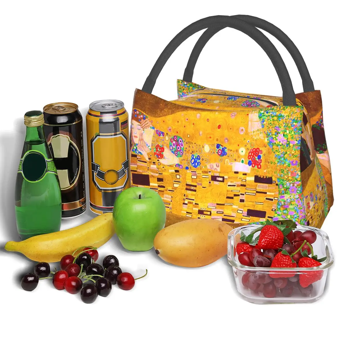 Gustav Klimt The Kiss Abstract Freyas Art Insulated Lunch Bag for Women Kids Portable Food Boxes Thermal Lunch Box Tote