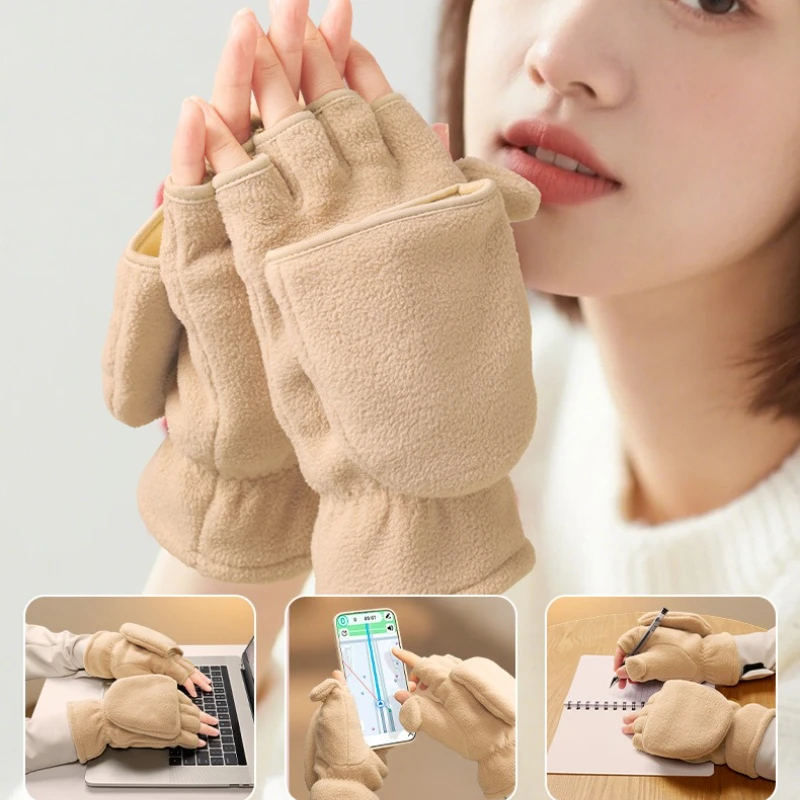 

Windproof Flip-Back Fleece Gloves - Thermal Winter Bike Riding Gloves for Outdoor Photography, Students, Cold Weather
