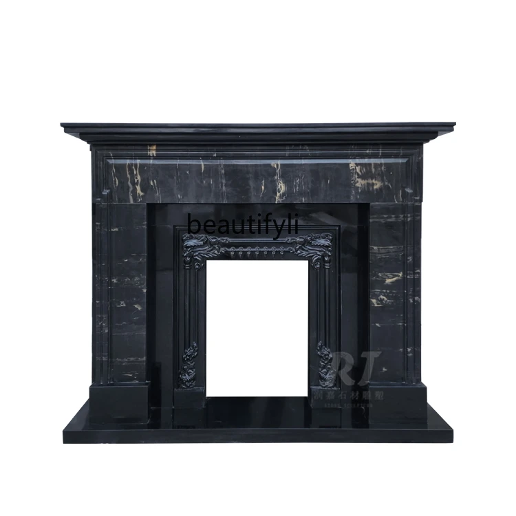 

French fireplace marble mantel black black gold flower stone retro American simple living room