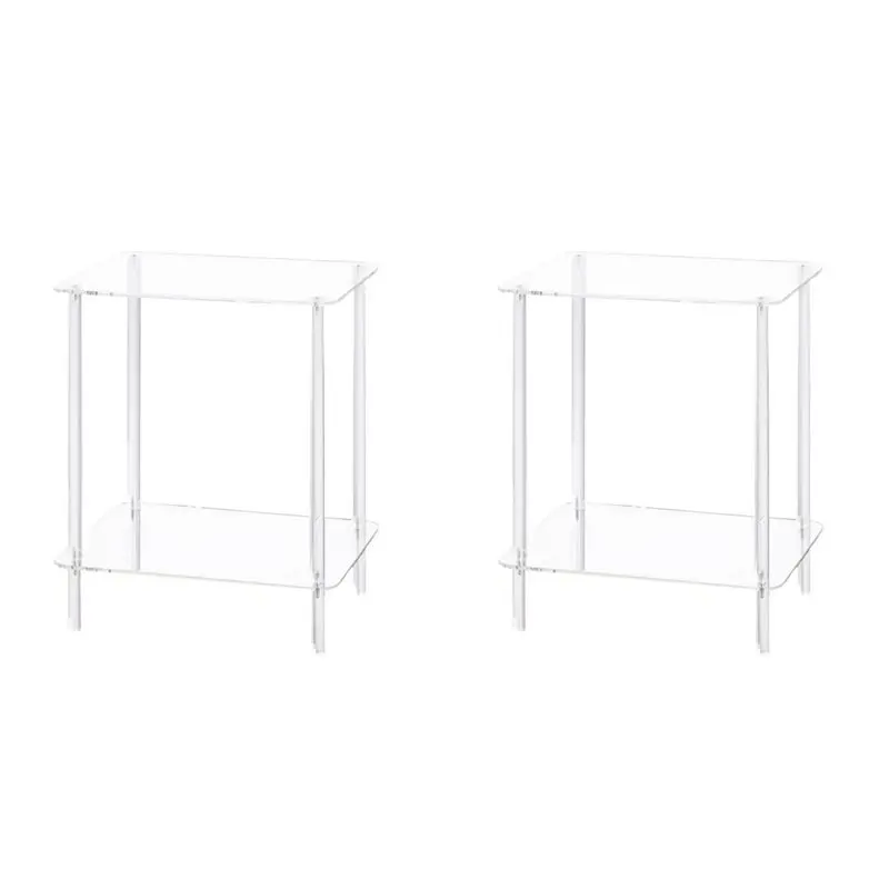 【ALLOWANCE】Mesa Auxiliar de Acrílico 2 en 1, Mesa de Centro Cuadrada, Mesa Auxiliar para Sofá o Cama, Mesa de Dos Niveles Transparente para Aperitivos o Té