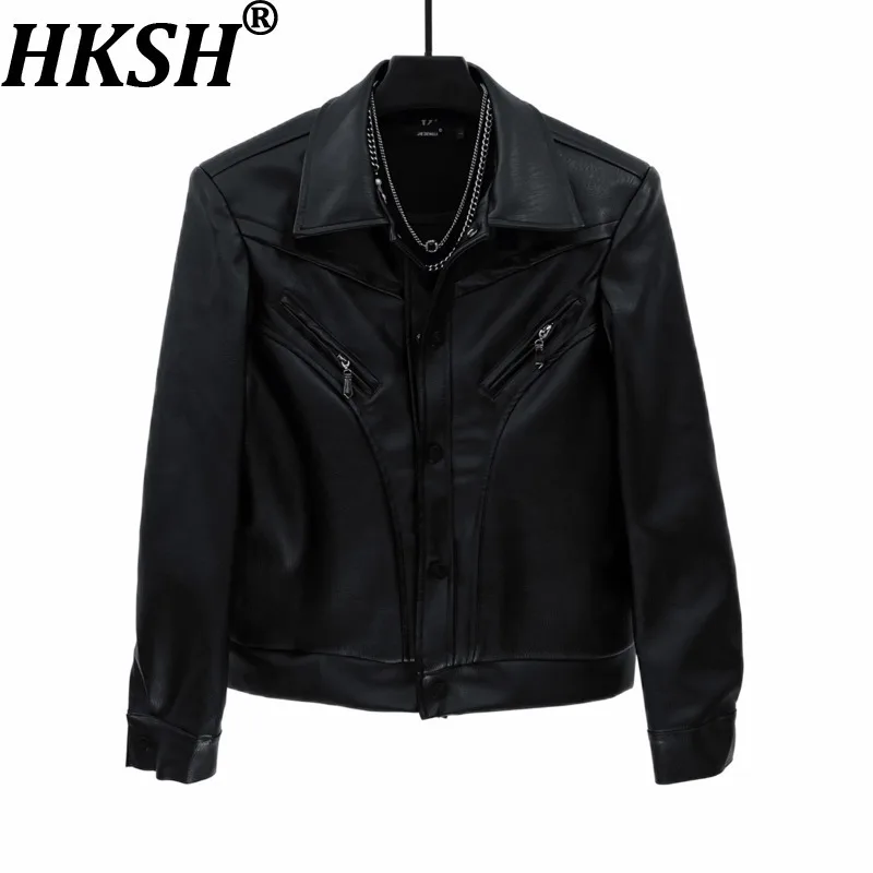 HKSH Techwear Unique Deconstructed Lapel Jackets Autumn Winter New Men Punk Dark High-end PU Leather Motorcycle Coat Ins HK15212