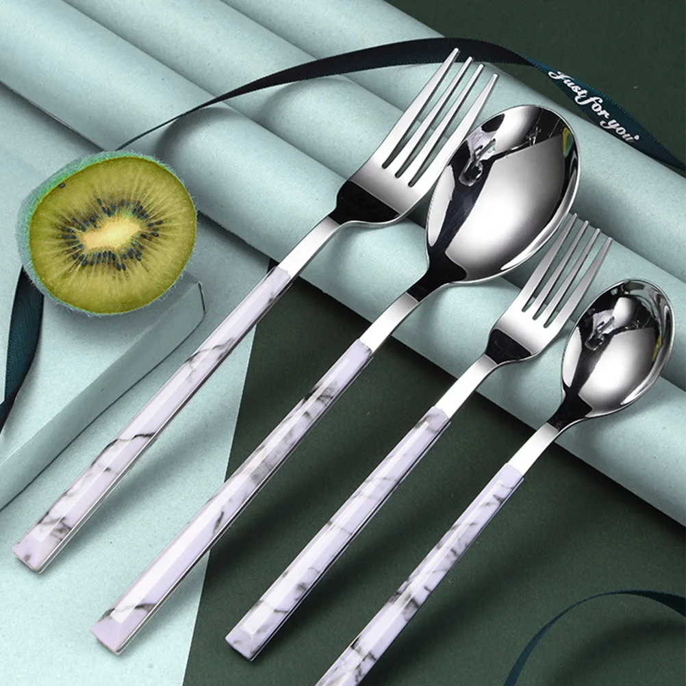 

5Pcs Stainless Steel Cutlery Set Luxury Marble Design Dining Tableware Knives Forks Spoons Flatware Rust Proof Modern