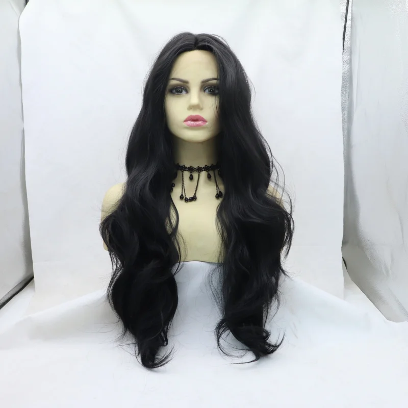 

Front Lace Synthetic Wig Hand-Tied High-Temperature Fiber Middle Part Long Curly Hair Daily Natural