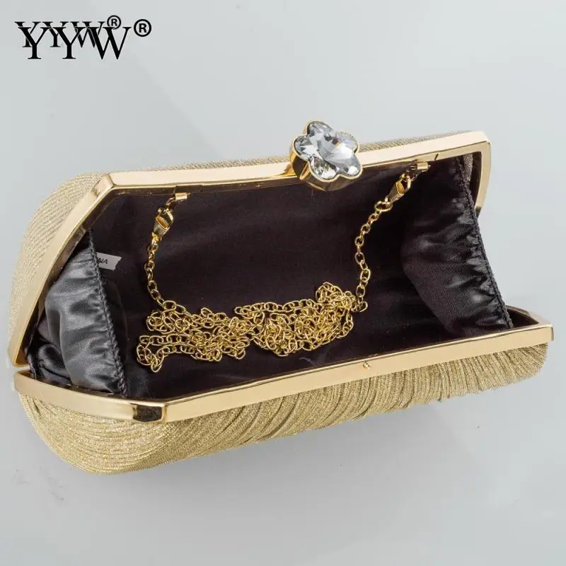 Luxury Designer Shiny Gold Evening Bag 2023 Fashion Chain Pleated Women Handbags Bridal Wedding Gorgeous Elegant Crossbody Purse