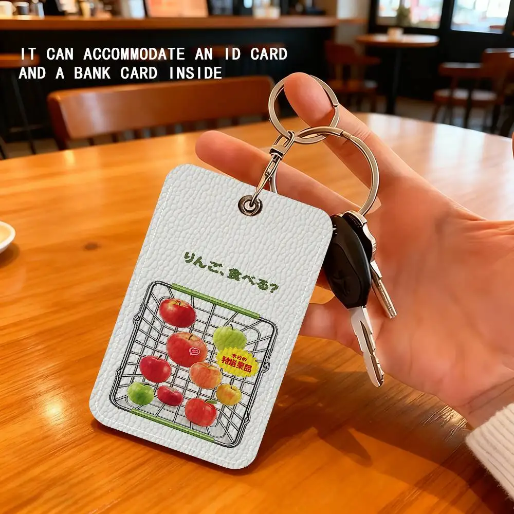 Japanese Style Fruit Basket Rectangle Keychain Card Holder, Badge Credit Card Holder, Student ID Card Holder, Bus Cards Cover