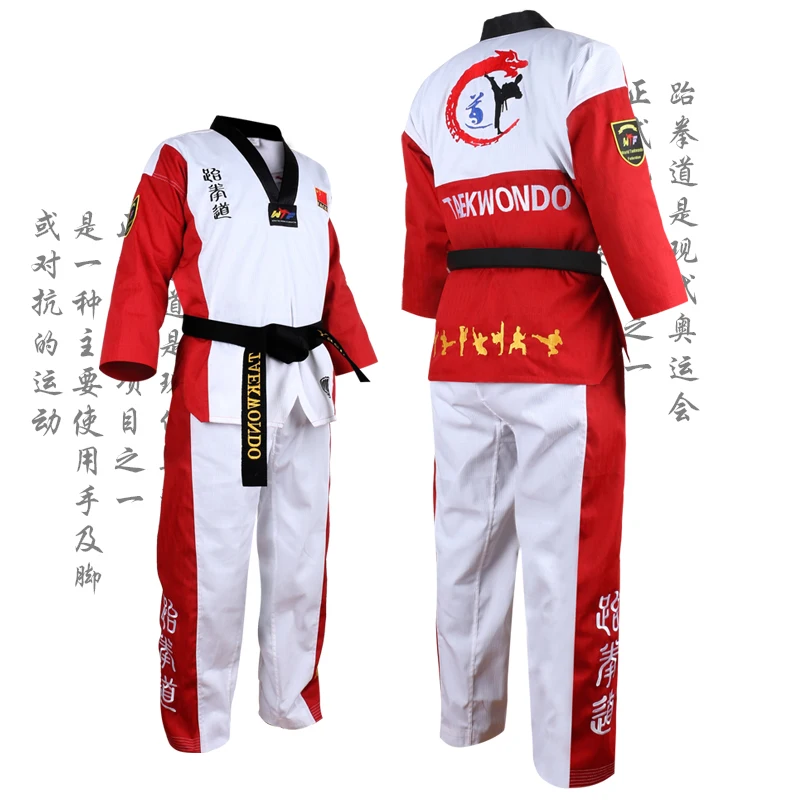 

GINGPAI Black Red Blue Adult Kids Taekwondo TKD Training Suits Embroidery Uniforms Poomsae Dobok WTF Approved