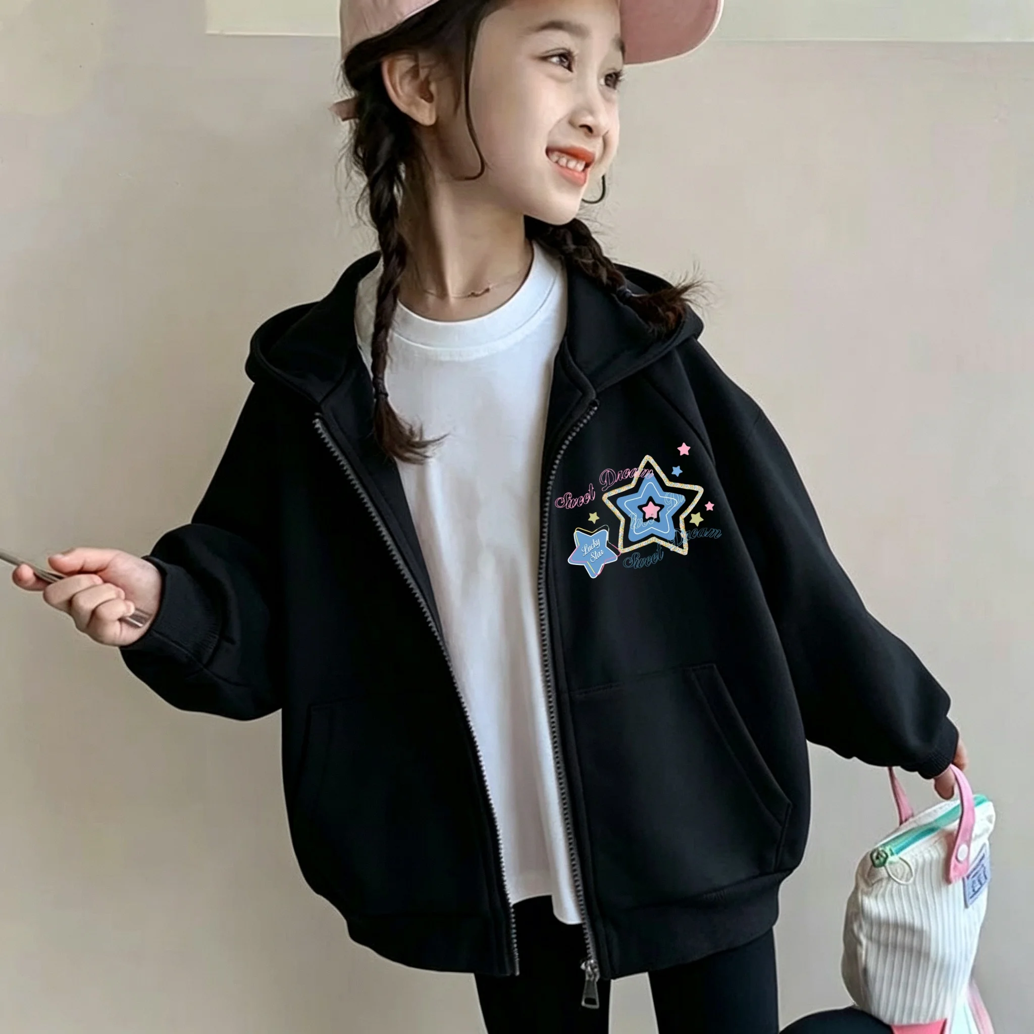 Y2K trend, interesting star pattern children's hooded sweatshirt, large-sized children's comfortable and soft pullover hoodie