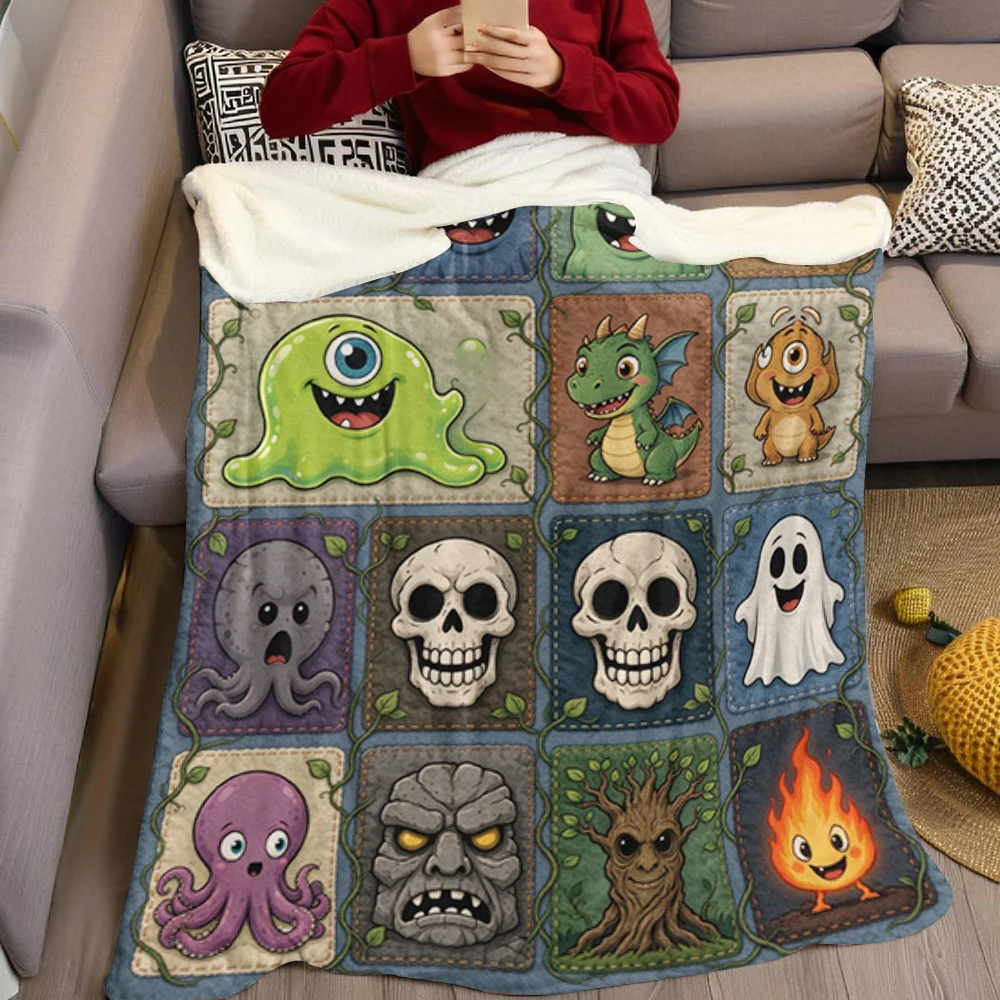 Monster Green Patch Cute Flannel Fleece Throw Blanket Soft Plush Bed Couch Cover Perfect Gift for Women Girls Kids