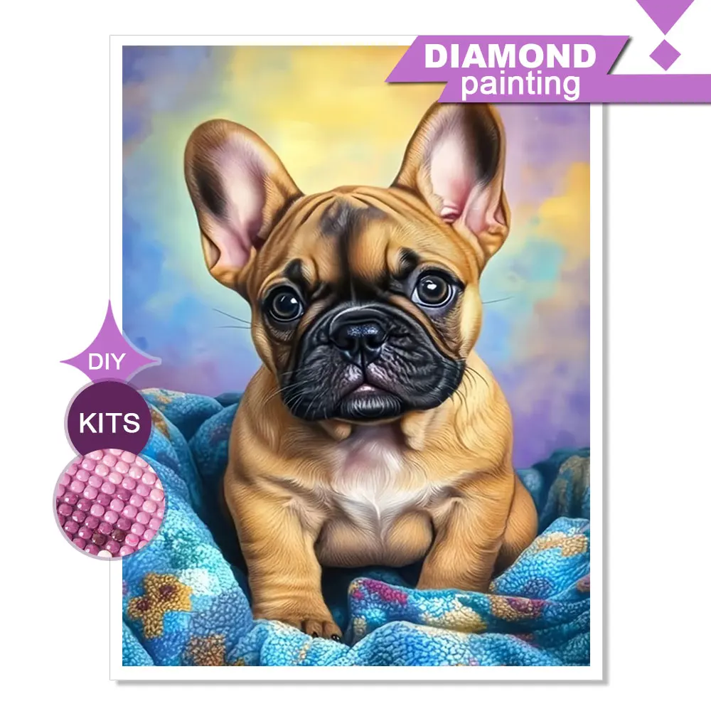 Huacan New Arrivals Diamond Painting Bulldog Puppy Blanket Diamond Embroidery Animal Set Home Decoration Gift