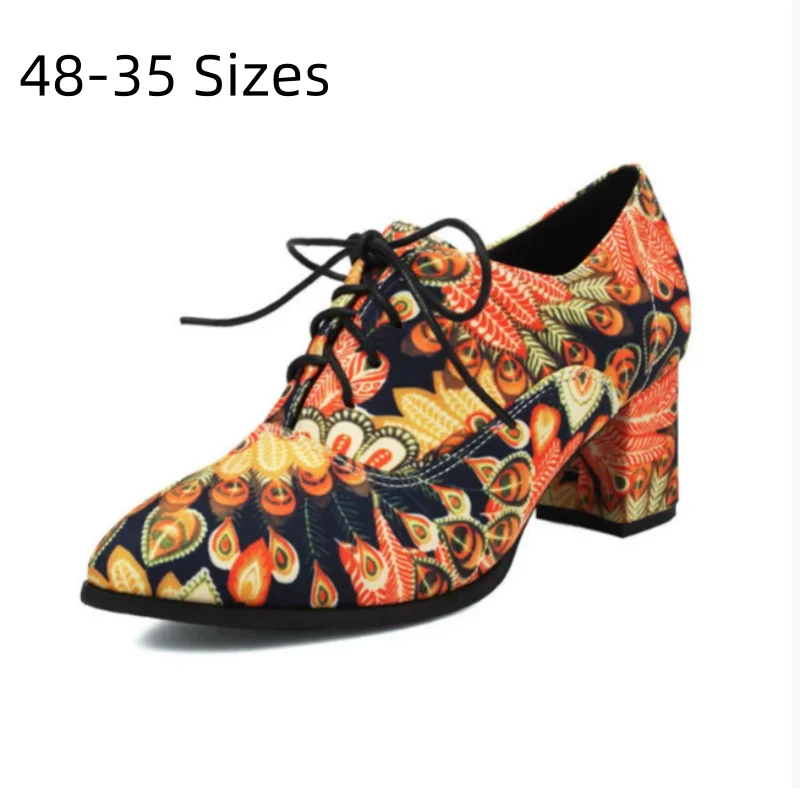 

Women Graffiti Printed Flowers 6cm Med Heels Pumps Black Sole Lace-Up Spring Shoes Pointy Tip Zapatos Mujer Yellow Red 48 33 47