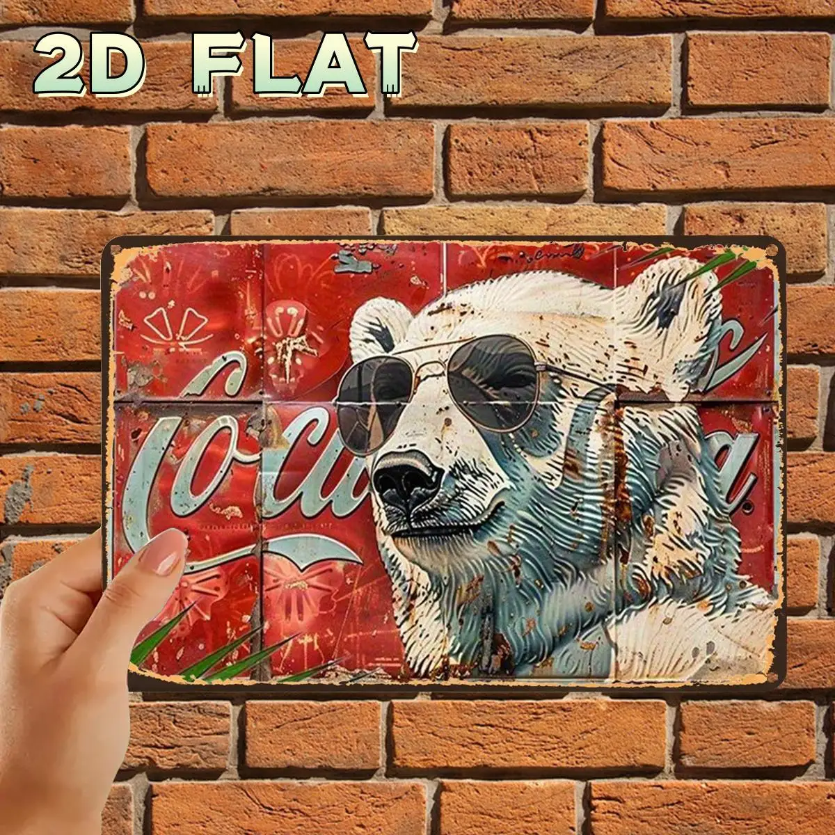 Vintage Polar Bear Fashion Glasses Tin Wall Sign 2D Flat Print, Pre-Drilled Holes, Decor For Indoor, Garden, Outdoor, Toilet.