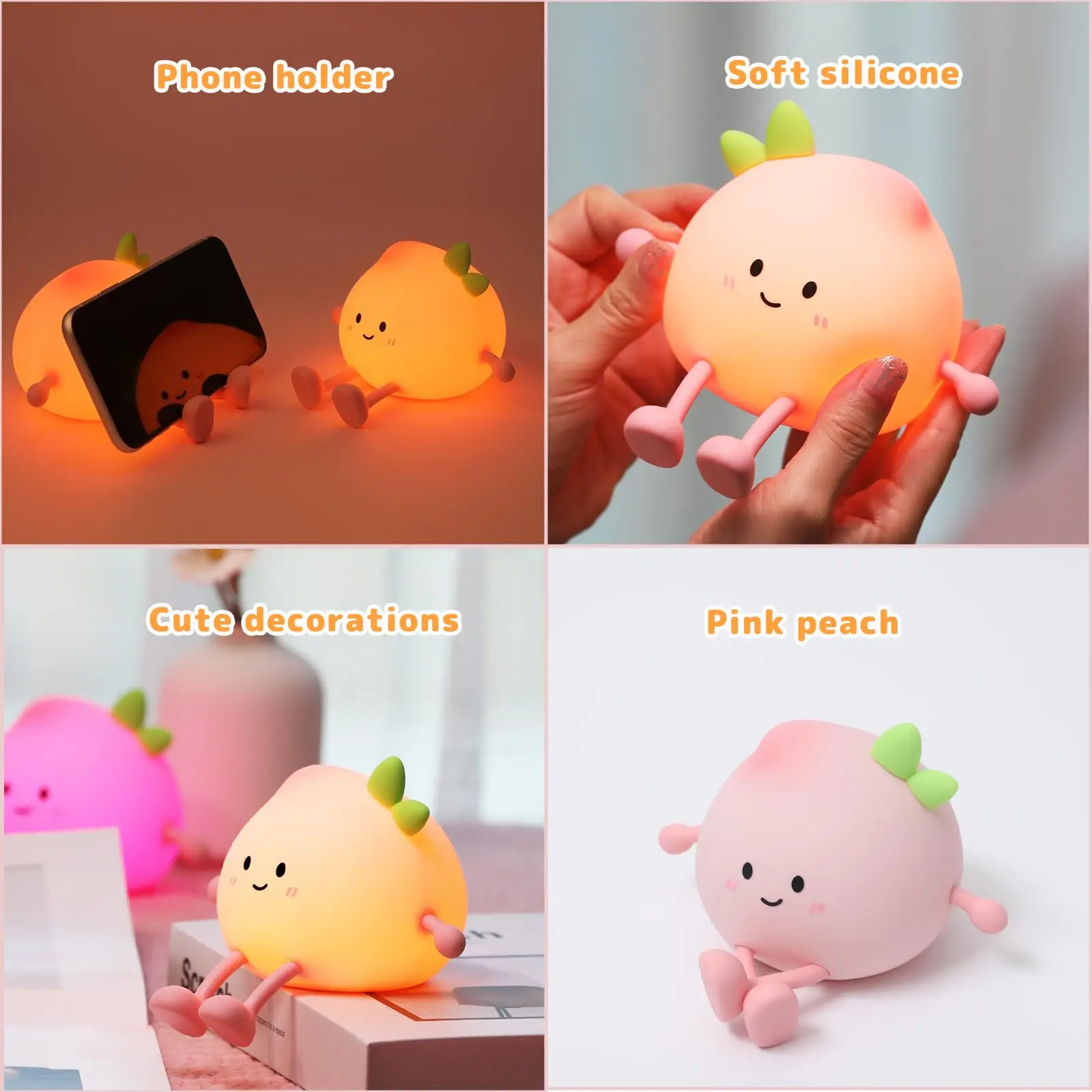 Night Light For Kids Cute Peach Soft Silicone Nursery Lamp 7 Colors Dimmable Touch Control Pat Light Bedside Kid Baby Nightlight