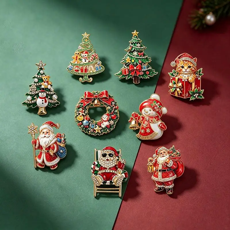 Christmas Themed Brooch Sparkly Rhinestone Adornment for Office Holiday Party Wear Cute Xmas Gift for Female Colleagues