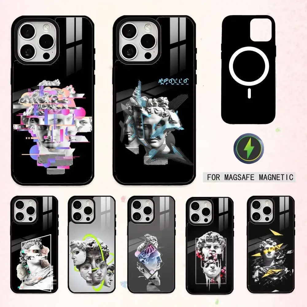 

G-Greek Sculpture Glitch Art Phone Case For iPhone17,16,15,14,13,12,11 Plus,Pro Max Magnetic For Magsafe Wireless Charging