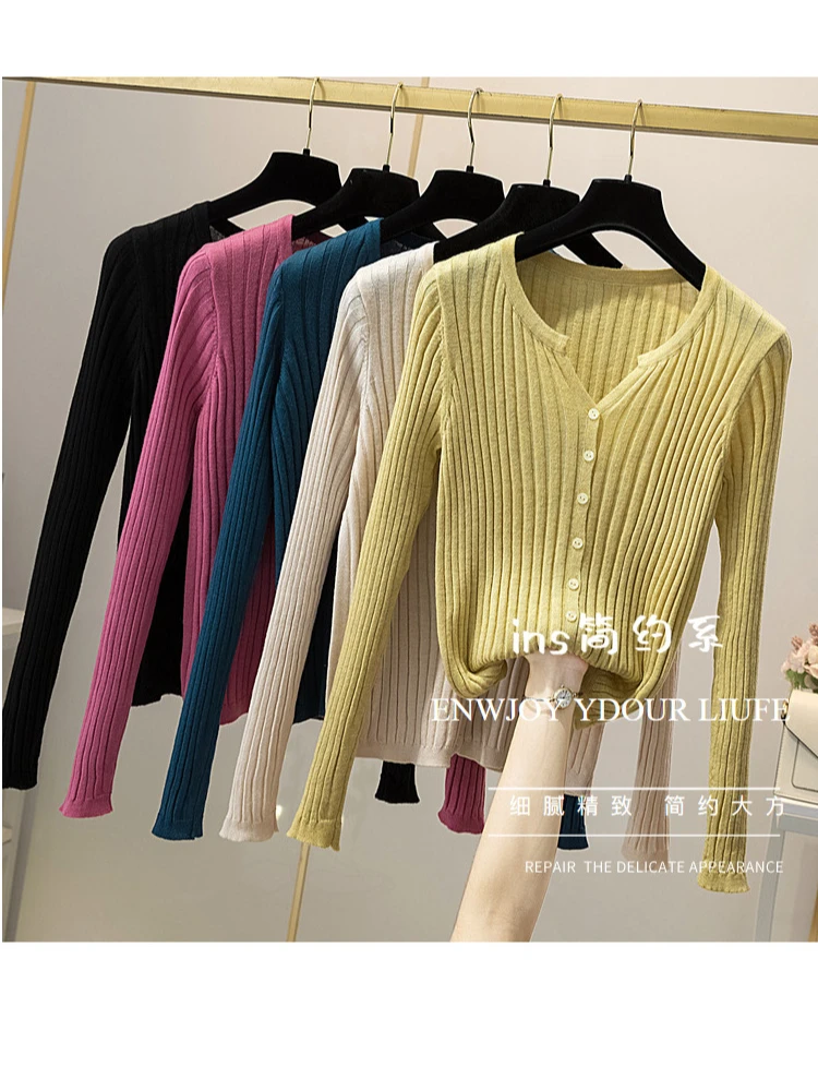 

Wool V-neck Fashion Knitted Tops 2025 New Y2K Embroidery Long Sleeve Cardigans Sweaters Korean Fashion Streetwear Lady Shirts