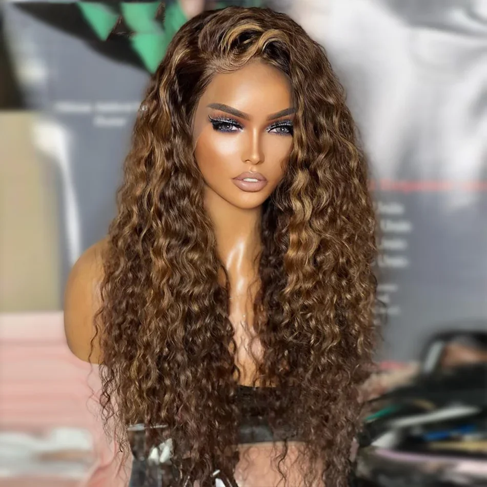 Soft 26 inch 180% Density Long Highlight Blonde Brown Kinky Curly Lace Front Wig For Black Women Baby hair Glueless Preplucked