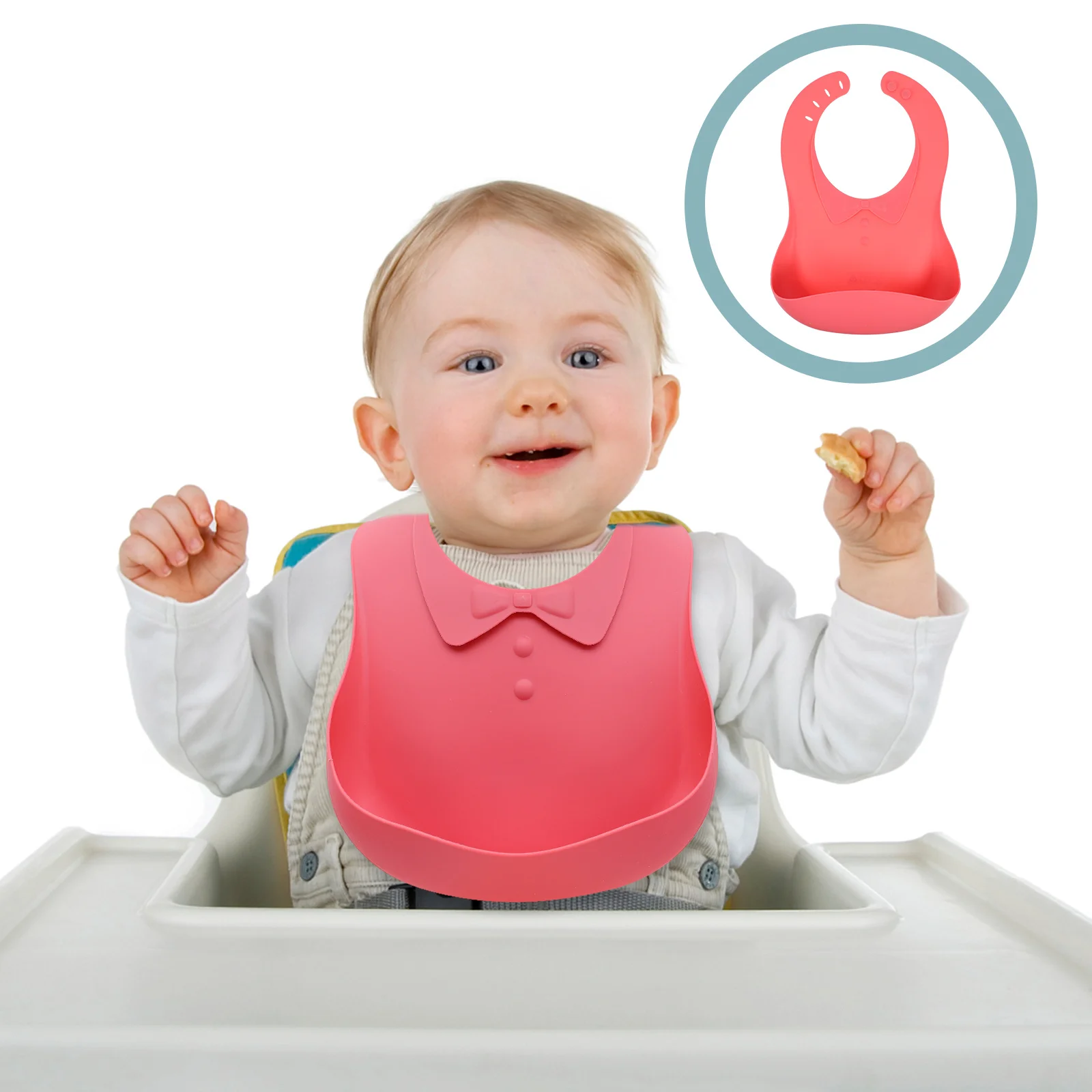 مريلة أطفال من السيليكون المقاومة للماء وقابلة للتعديل وناعمة للطعام مع جيب للأطفال الصغار