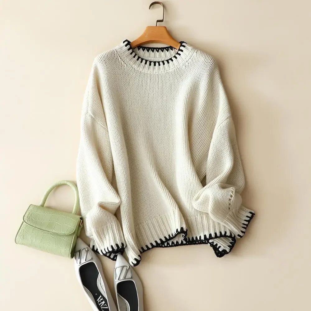 

winter thick 8ply 100% cashmere sweaters women crew neck tops long sleeve knitted warm pullovers female chic ladies jumper