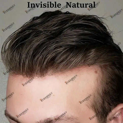 Imagen 2 del producto Peluquín de piel de inyección de 0,1mm, cabello masculino, densidad del 130%, peluquín de PU de piel completa duradero para hombres, sistema de prótesis capilar de cabello humano