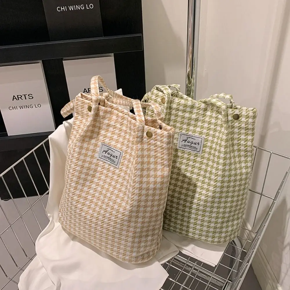 

Large Capacity Women Shopping Bag High Quality All-match Cotton Cloth Tote Handbags Plaid Flower Shoulder Bags