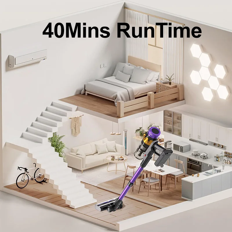 ハンドヘルド掃除機 45KPa 550W ブラシレスモーター LED タッチスクリーン、取り外し可能なバッテリー、家庭用ペットクリーン用コードレススティック掃除機