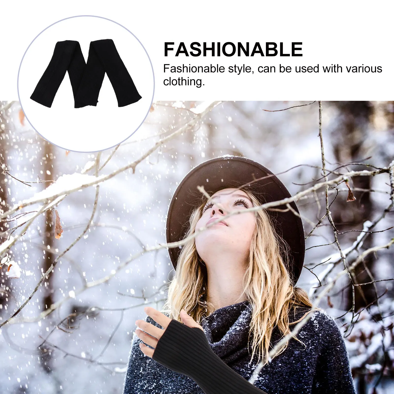 1Pair Winter Warm Arm Warmers Gloves Oversleeves Thumb Hole Long Fingerless Wool Knitted Sleeve Women Outdoor Sports Jogging