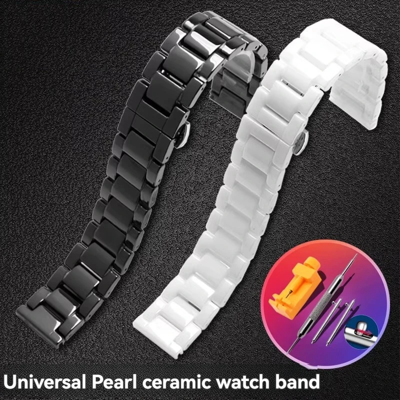 Ceramic watch straps are compatible with Rossini guess Ironstar ck dw steel bracelet for 18 men and women White Black