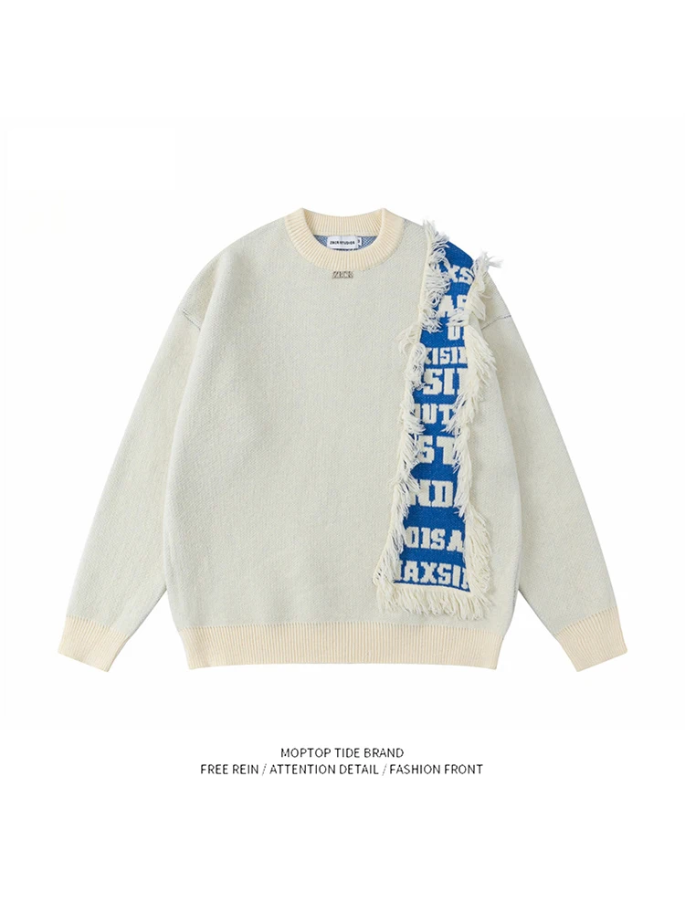 

Американский ретро-свитер в стиле пэчворк, вязаный, для мужчин и женщин, повседневный, свободного кроя, с круглым вырезом, с длинными рукавами, для пар