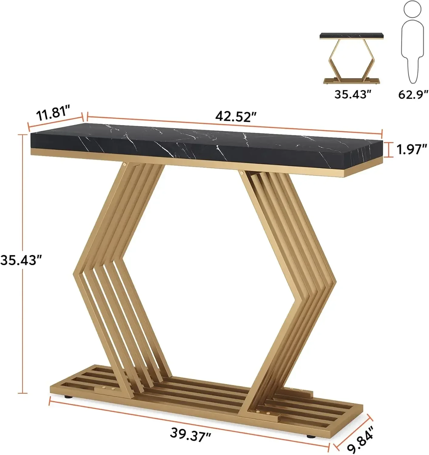 42 inches Black and Gold Entryway Table with Geometric Metal Base, Modern Console Table Foyer Hallway Table for Entryway,Living