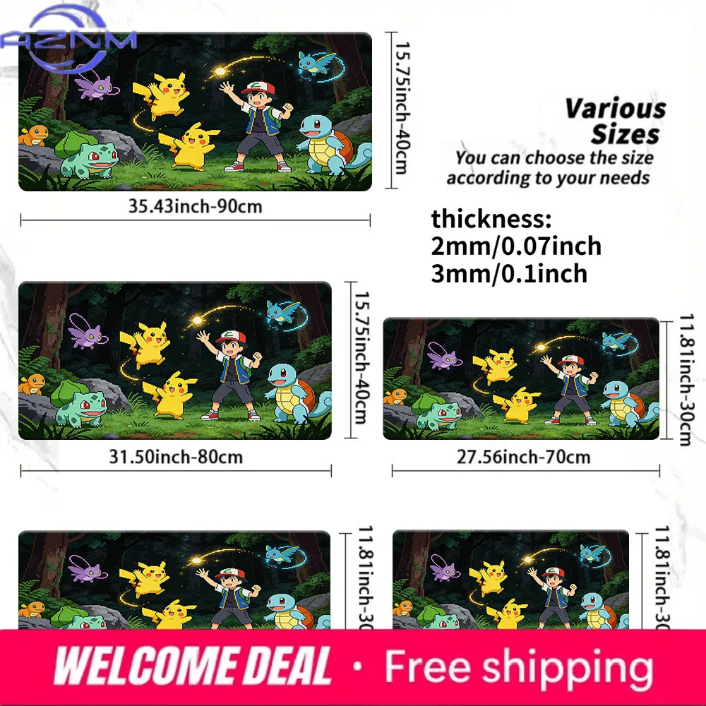 Pokemon Ash & Starters Forest Adventure Gaming Mouse Pad Non-Slip Desk Mat