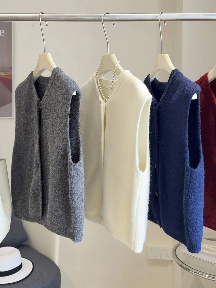 

Autumn Winter New Sweater Vest Women Single-breasted Knitted Vest Women's Loose Sleeveless Soft Sweater Waistcoat Vest Female