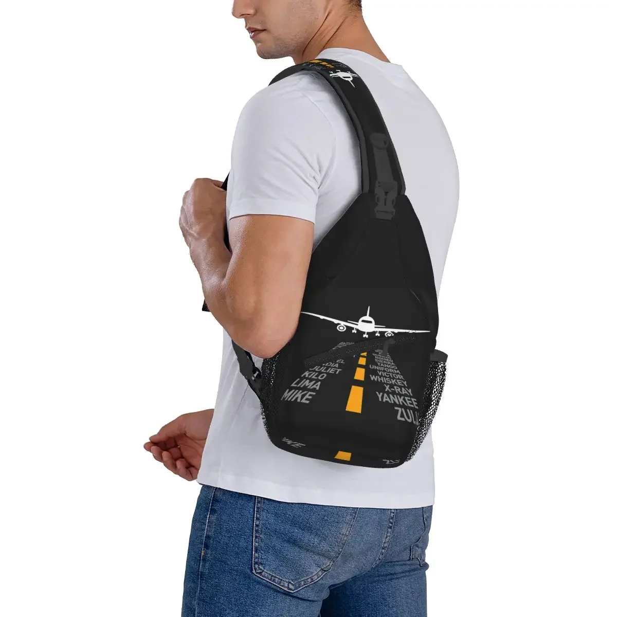 Flugzeug Pilot Flughafen Landebahn phonetische Alphabet Schlinge Rucksack Schulter tasche Brusttasche Tages rucksack Männer Cross body Rucksack Umhängetasche
