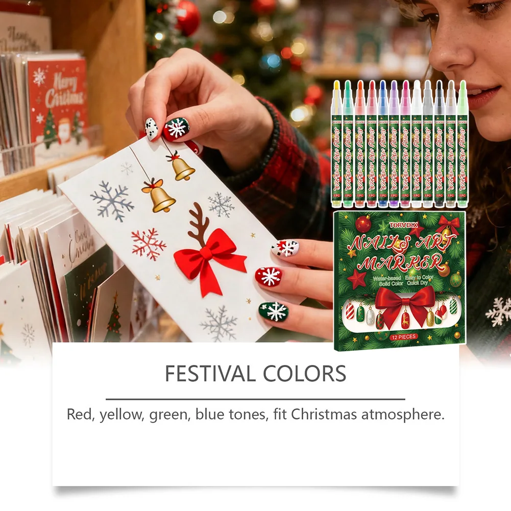 أقلام تصميم مخطط فني للأظافر تدوم طويلاً، موضوع عيد الميلاد، قلم تلوين الأظافر DIY، حفلة عيد الميلاد، قراءة الأظافر #5