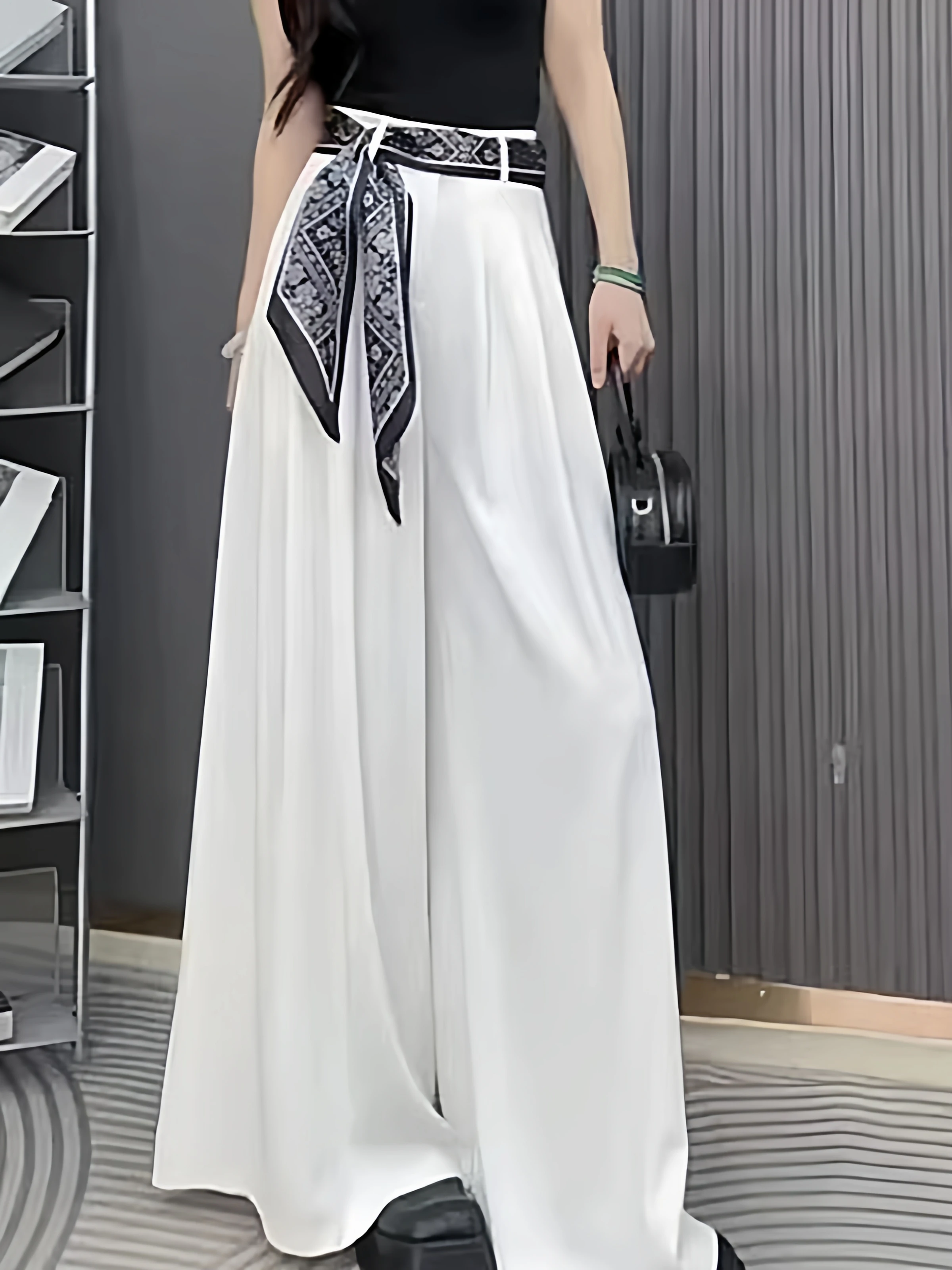

High Waist Wide Leg Pants Summer Slimming Korean Style Casual Suit Pants Women's Fashion Scarf Casual Loose Trousers