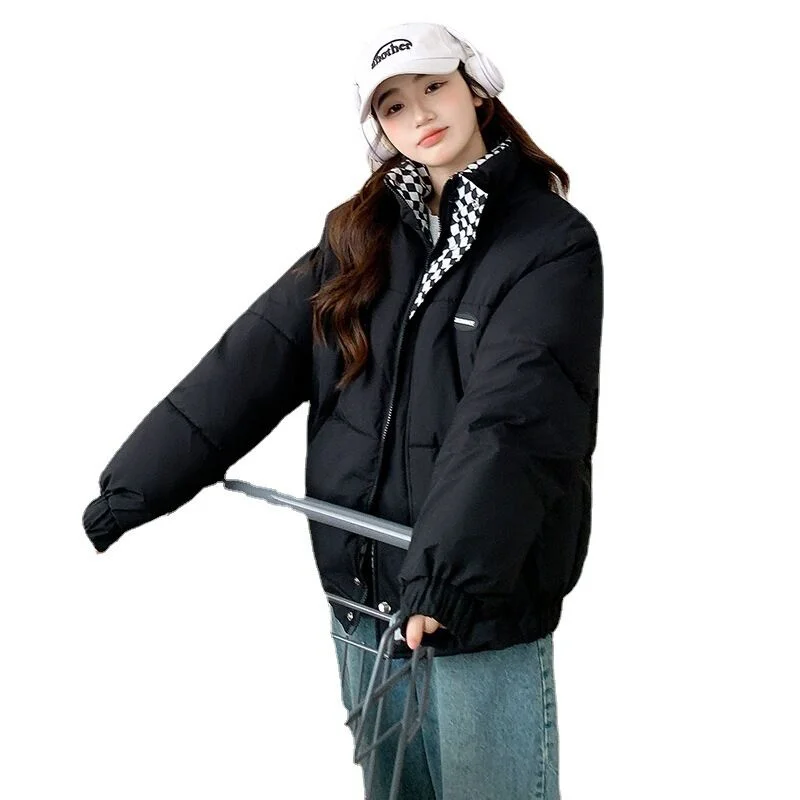 ฤดูหนาวใหม่ผู้หญิงหนาการออกแบบSense Checkerboardเย็บเสื้อร้อนขายStand Collar Streetwear Chic Outwear