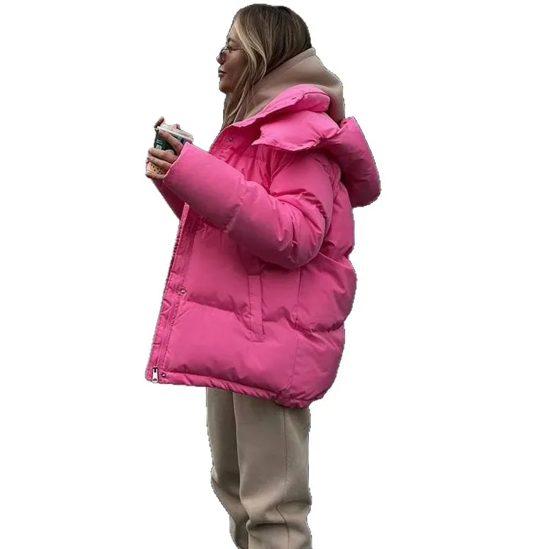 فضفاض Faionable القطن Jaet شتاء جديد وصول عارضة مقنعين الخبز Sle الملابس النسائية طويلة Sve سستة إغلاق سولي...