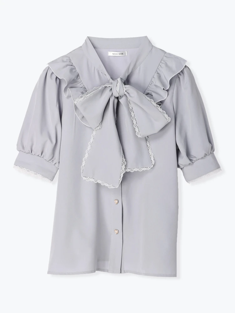 Summer Women Shirt Tops Embroidered Lace Shoulder Casual Blouse Female Tied Cute Sweet Japanese Style Short Sleeve Blusas Mujer