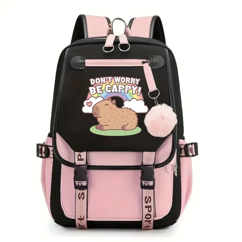 

Cute capybara and rainbow fashion girl backpacks women shoulder bag high school schoolbag