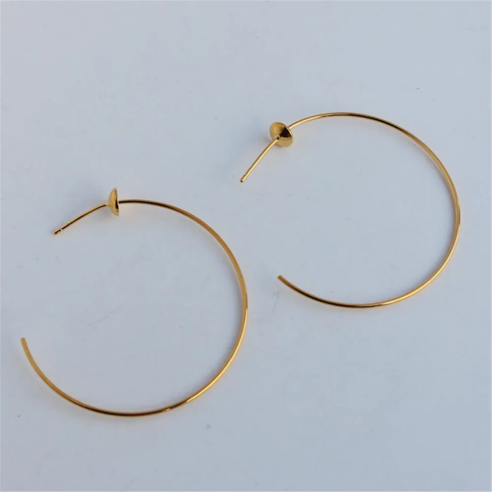 C-Shaped Large Earrings Set, 18K Gold Beads, DIY Jewelry, 5mm Tray, 36mm