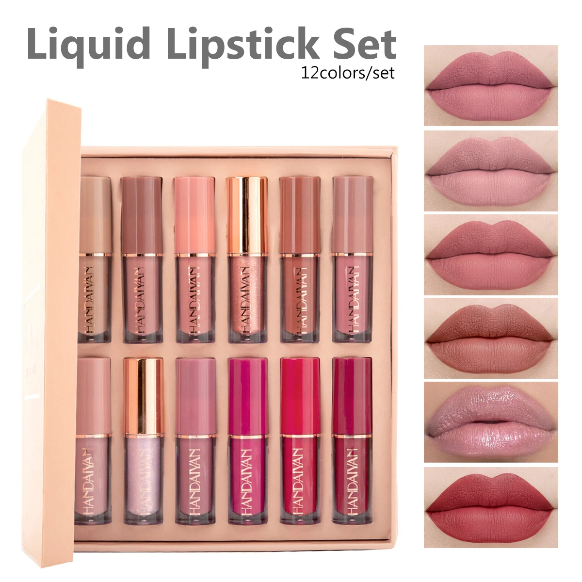 Luxury Brand HANDAIYAN Makeup 12pcs Batom Matte Nude​ Brown Lipstick Set Lip Gloss For Lips Long Lasting 24h Maquillage Femmes