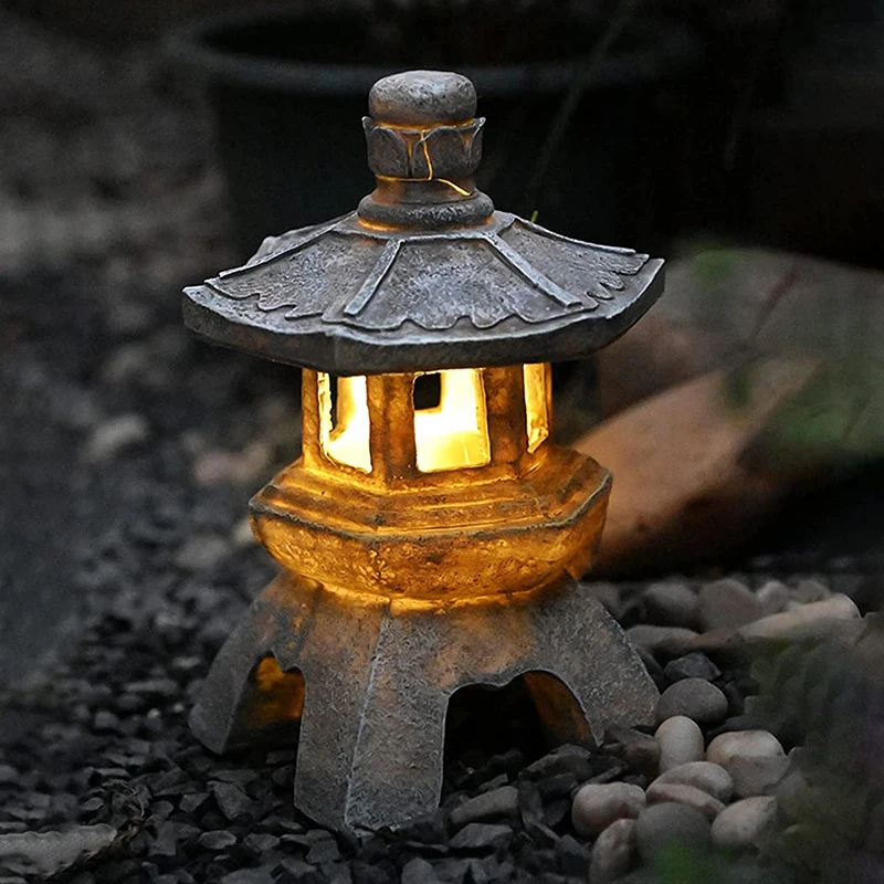 Outdoor Solar Lights Chinese Zen Stone Pagoda Pieces Garden Landscape Lights Small Palace Lights B&B Decorative Lights