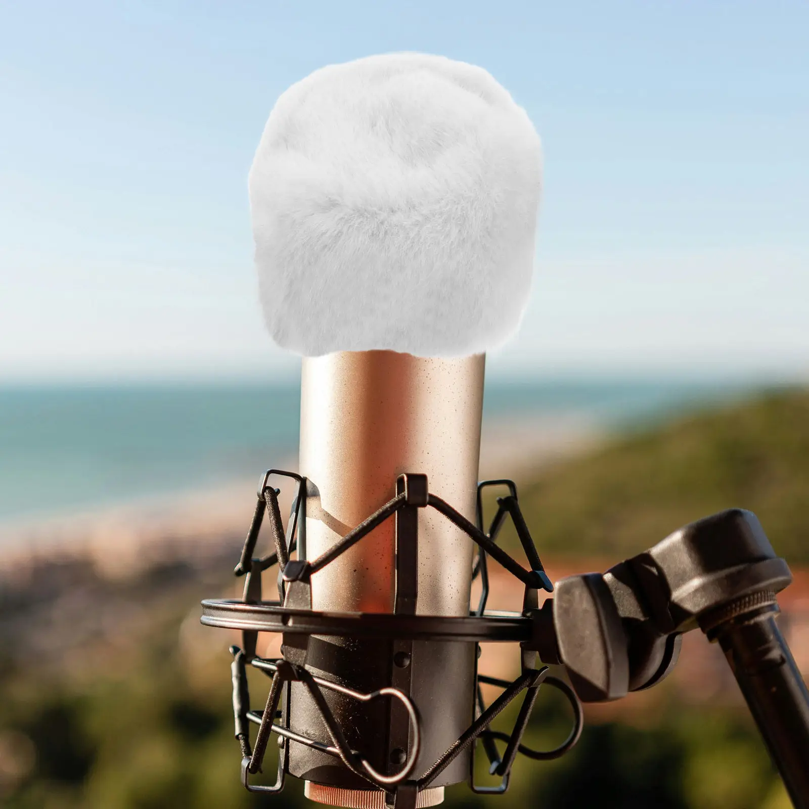 Microphone Cover Windscreen White Furry Pop Filter Isolation Shield Universal Mic Indoor Outdoor Broadcast Recording