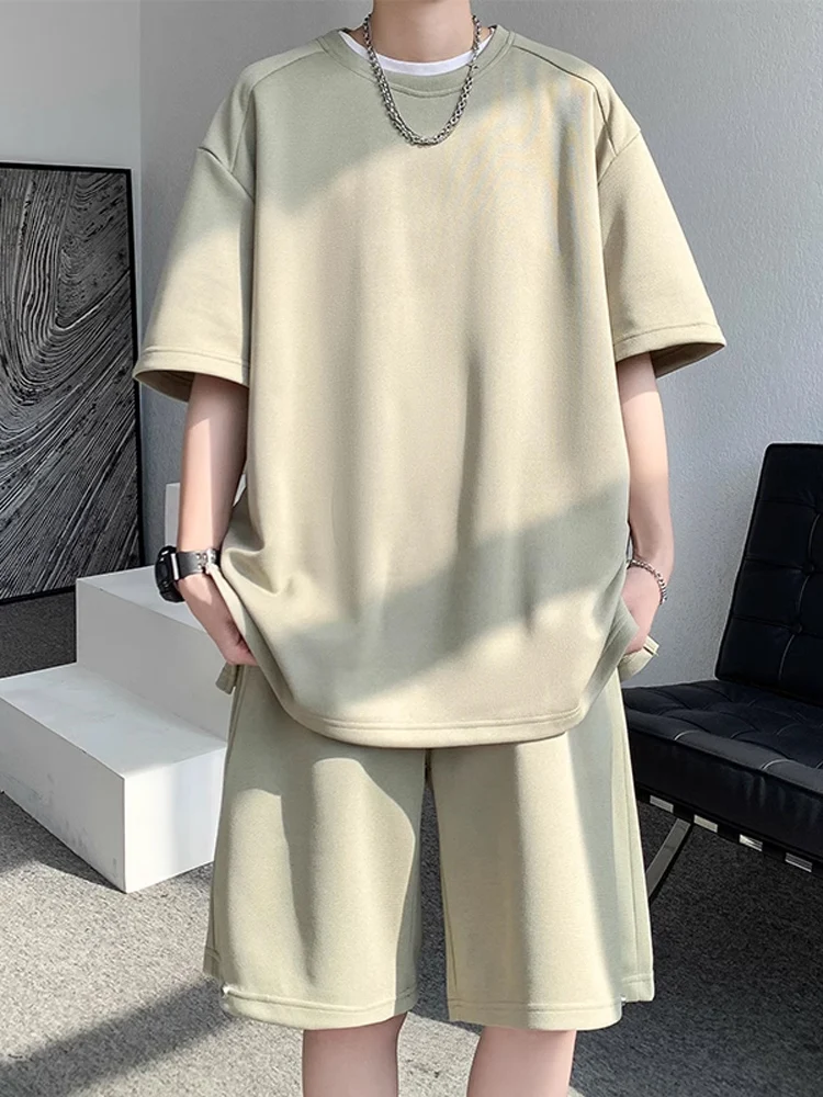 

Beige ort Sve T-irt And Beach orts Men's Summer Sportswear Casual Straight Leg Beachwear Full Color Blo Set