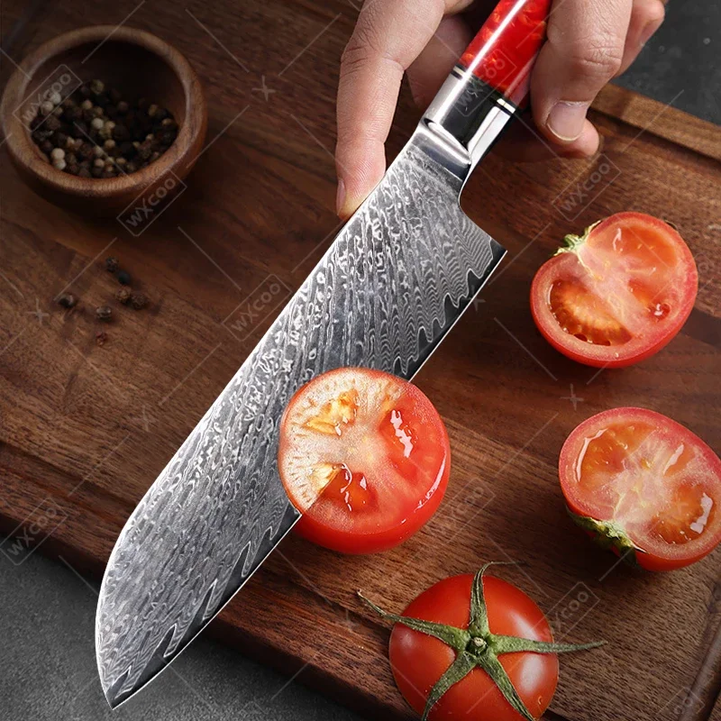 WXCOO Damascus Steel Santoku Knife Kitchen Knife for Cutting Vegetables Fruit and Meat Slicing Knives Multi-purpose Meat Cleaver