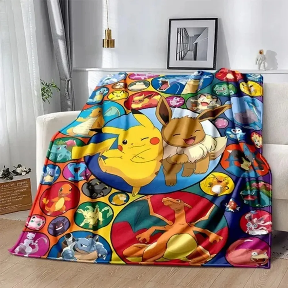 

New Pokemon Cartoon Anime Flannel Blanket Pikachu Figures Home Sofa Lunch Break Blankets Children Student Christmas Kids Gift