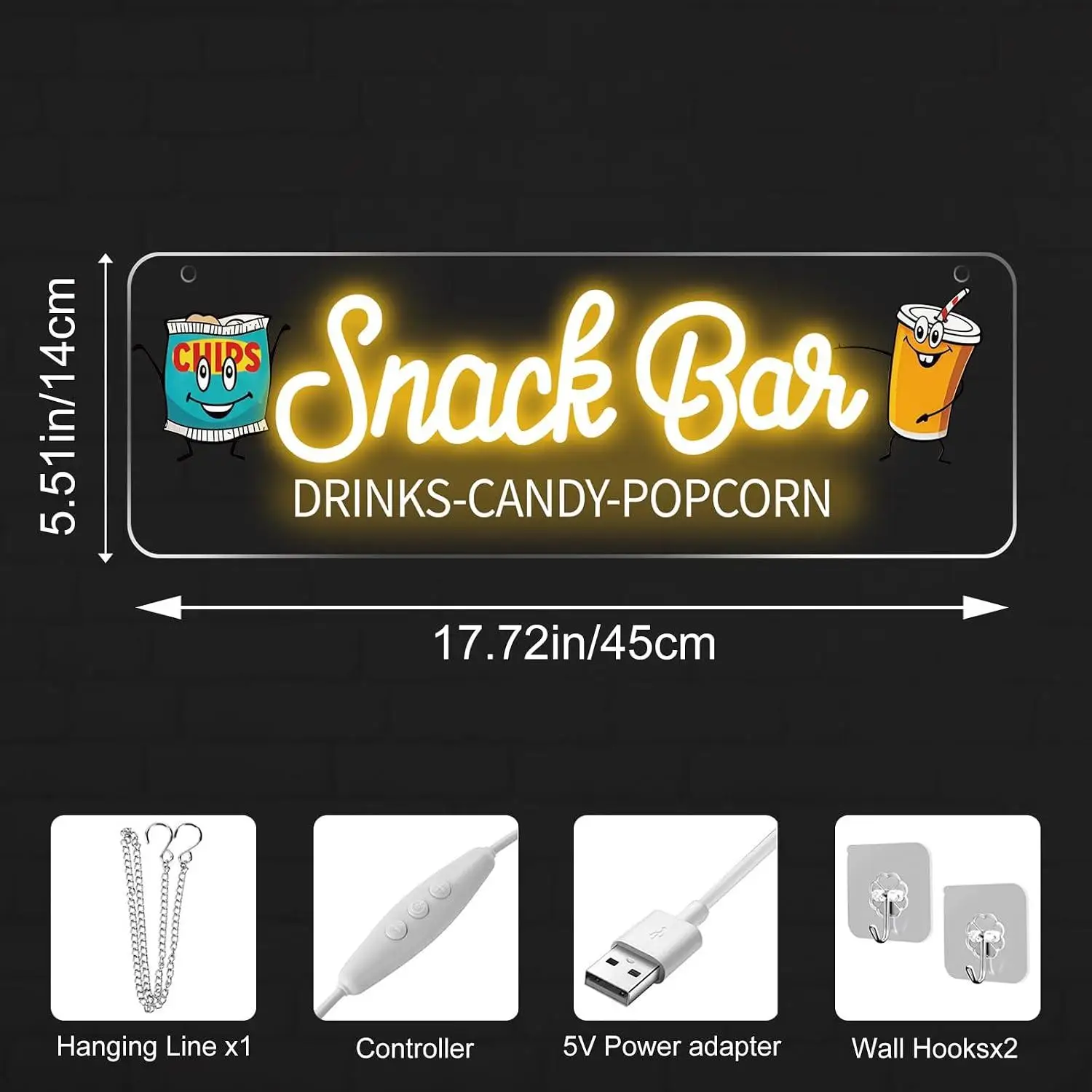 Snack Bar Neon Sign Dimmable LED Neon Lights for Home Theater Game Room Concession Stand Snack Bar Wall Decor Business Signage